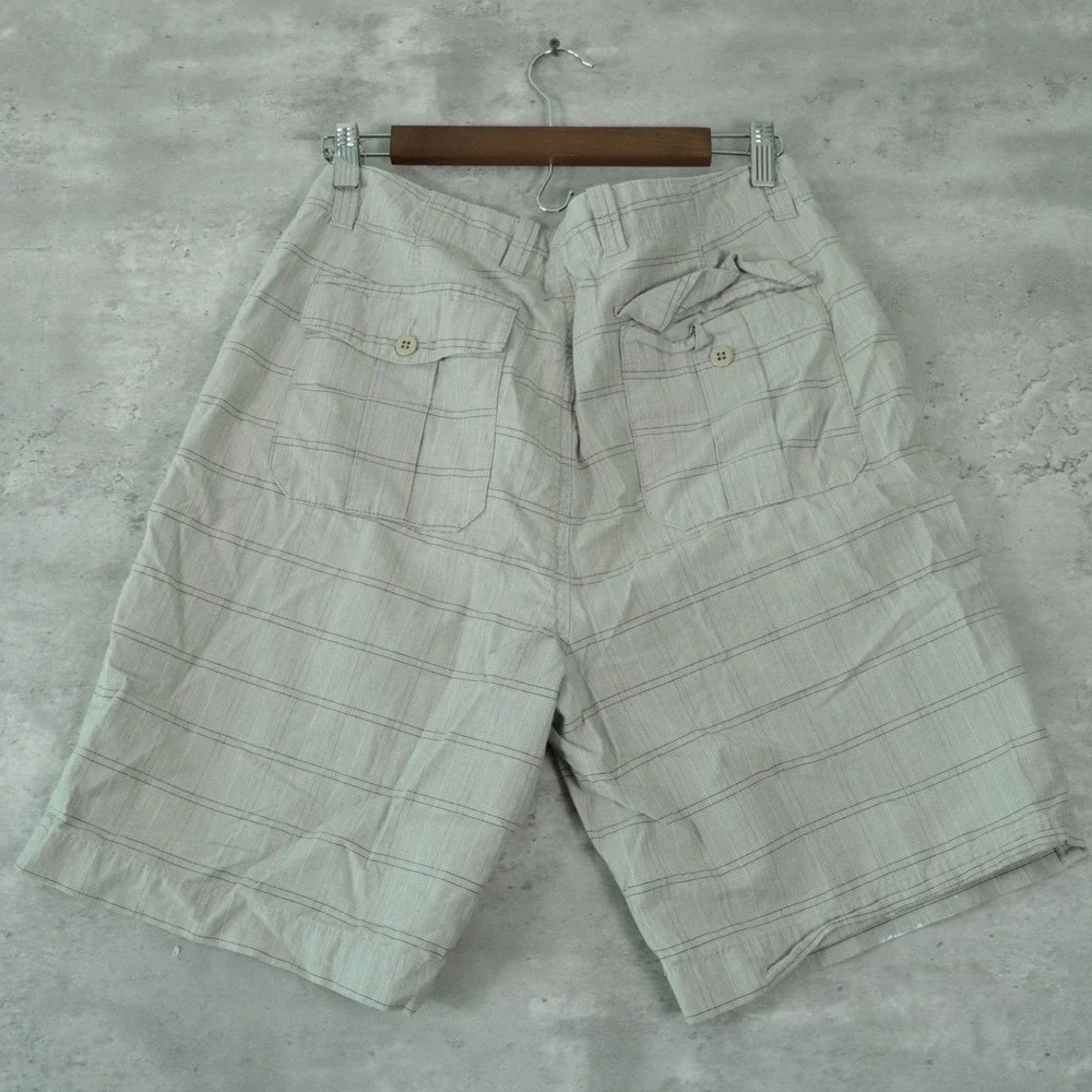 Cremieux Plaid Flat Front Shorts 34 Beige Tan Cotton Casual
